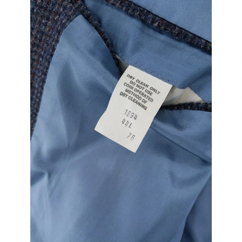 Vintage Wool Tweed Sport Coat Mens 44L Blue Brown Micro Check Two Button Blazer